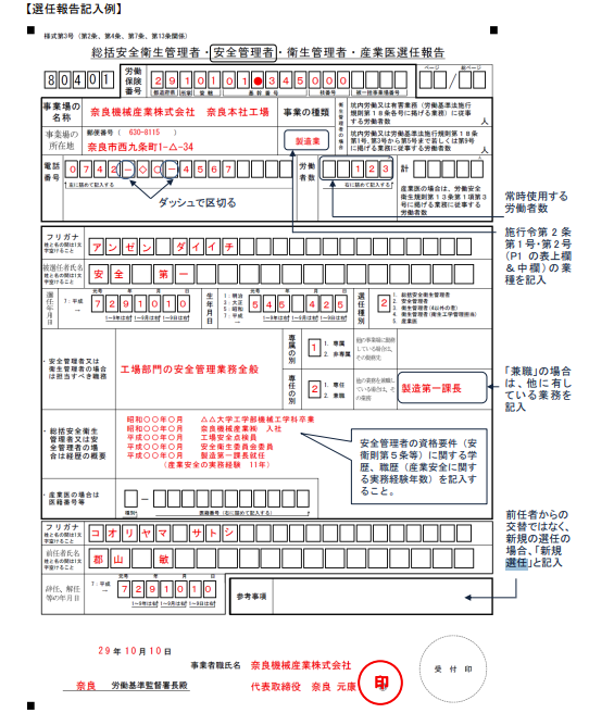 選任報告の記入事例